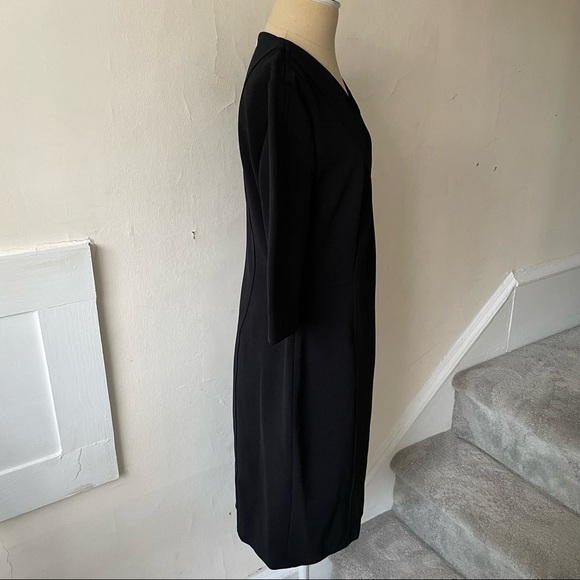 BOSS Hugo Boss Deazema Twill Jersey Dress Black Zipper Accent Sheath Size 6 EUC - Picture 6 of 10